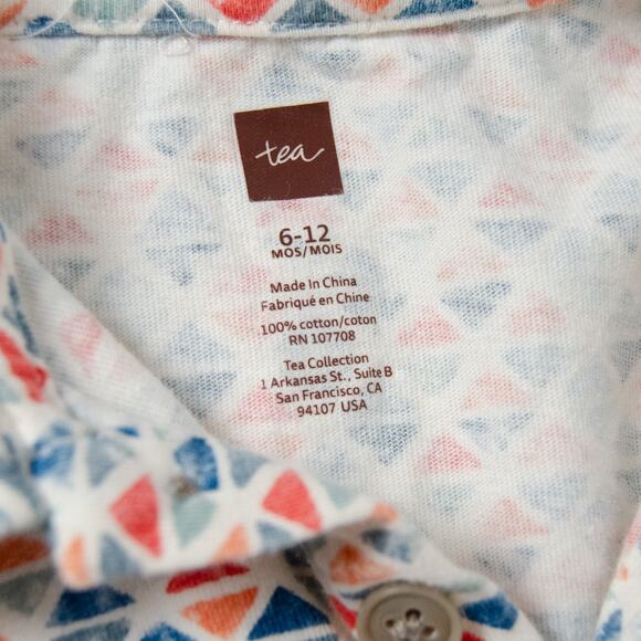 Tea Collection Short Sleeve Cotton Geometric Print Romper Baby 6-12m - Picture 7 of 7